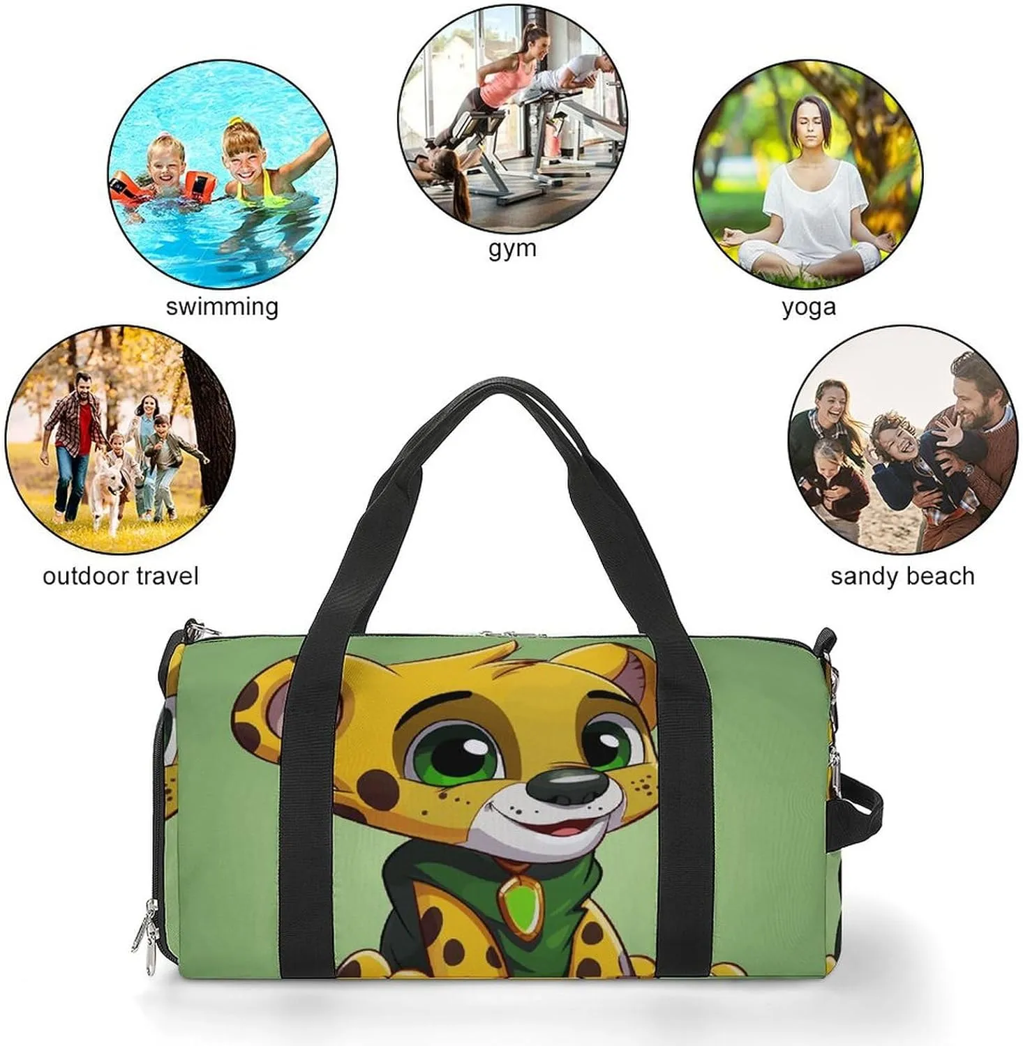 Gym Bags Small Cheetah Sitting Duffel Bag Overnight Bag with Shoe Compartment Carryon Bag for Men Women