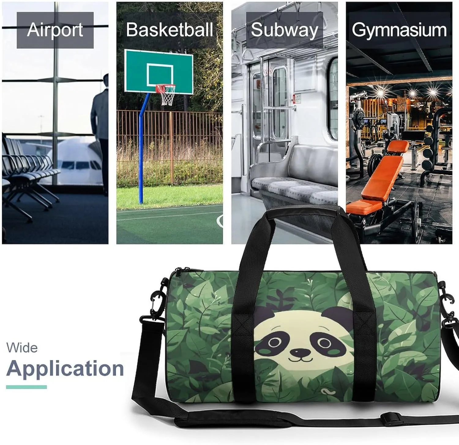 Gym Bags Small Green Leaves Panda Pattern Duffel Bag Overnight Bag with Shoe Compartment Carryon Bag for Men Women