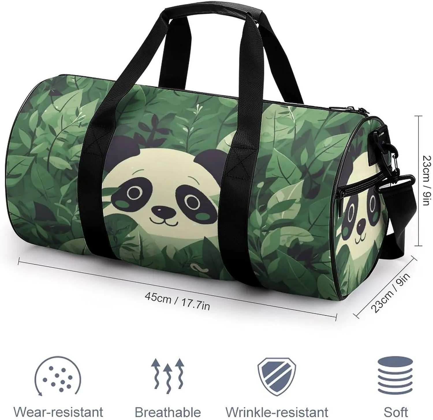 Gym Bags Small Green Leaves Panda Pattern Duffel Bag Overnight Bag with Shoe Compartment Carryon Bag for Men Women