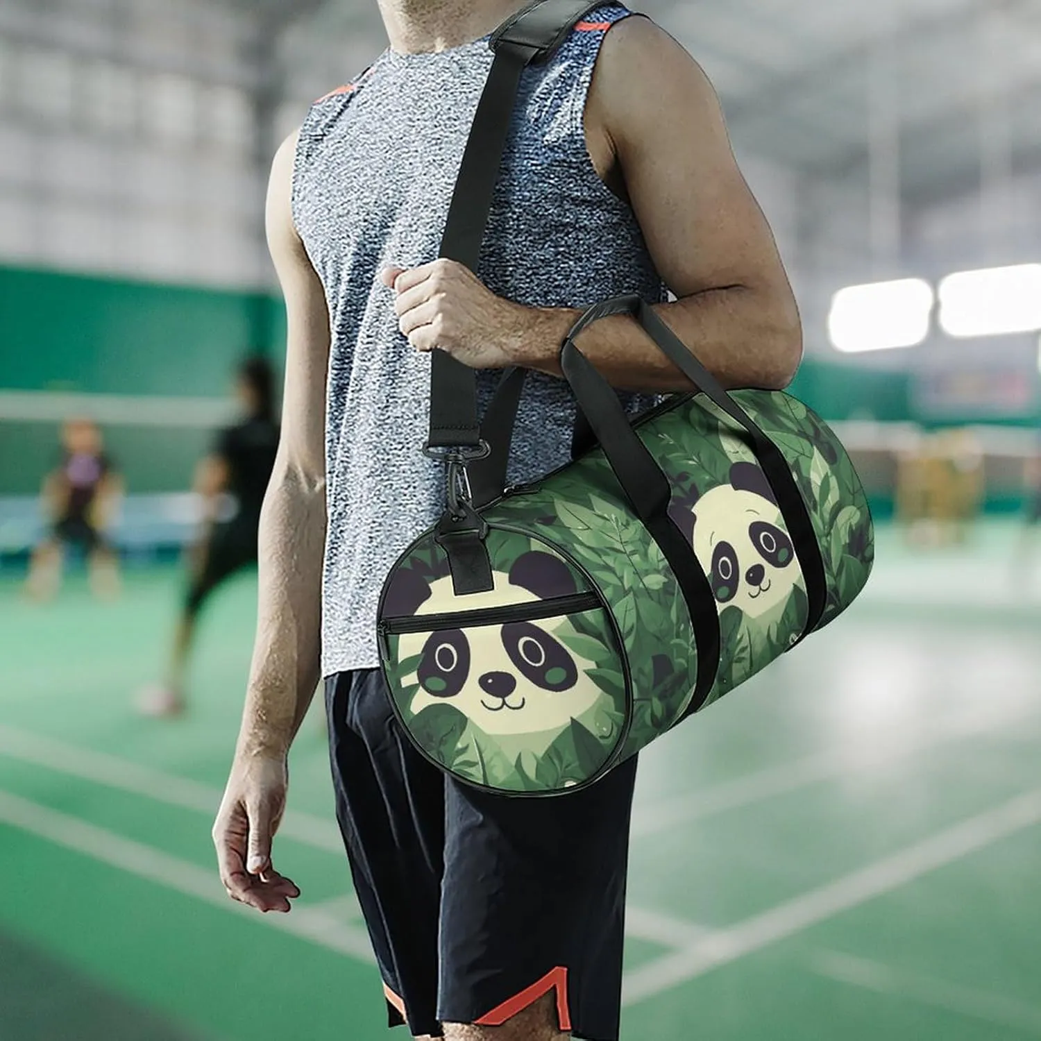 Gym Bags Small Green Leaves Panda Pattern Duffel Bag Overnight Bag with Shoe Compartment Carryon Bag for Men Women