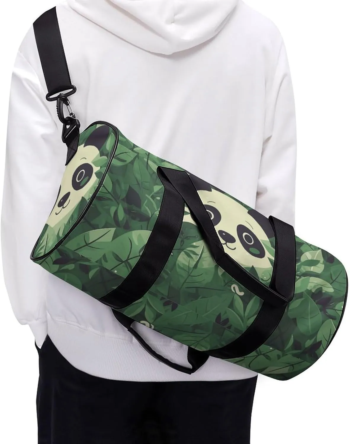 Gym Bags Small Green Leaves Panda Pattern Duffel Bag Overnight Bag with Shoe Compartment Carryon Bag for Men Women