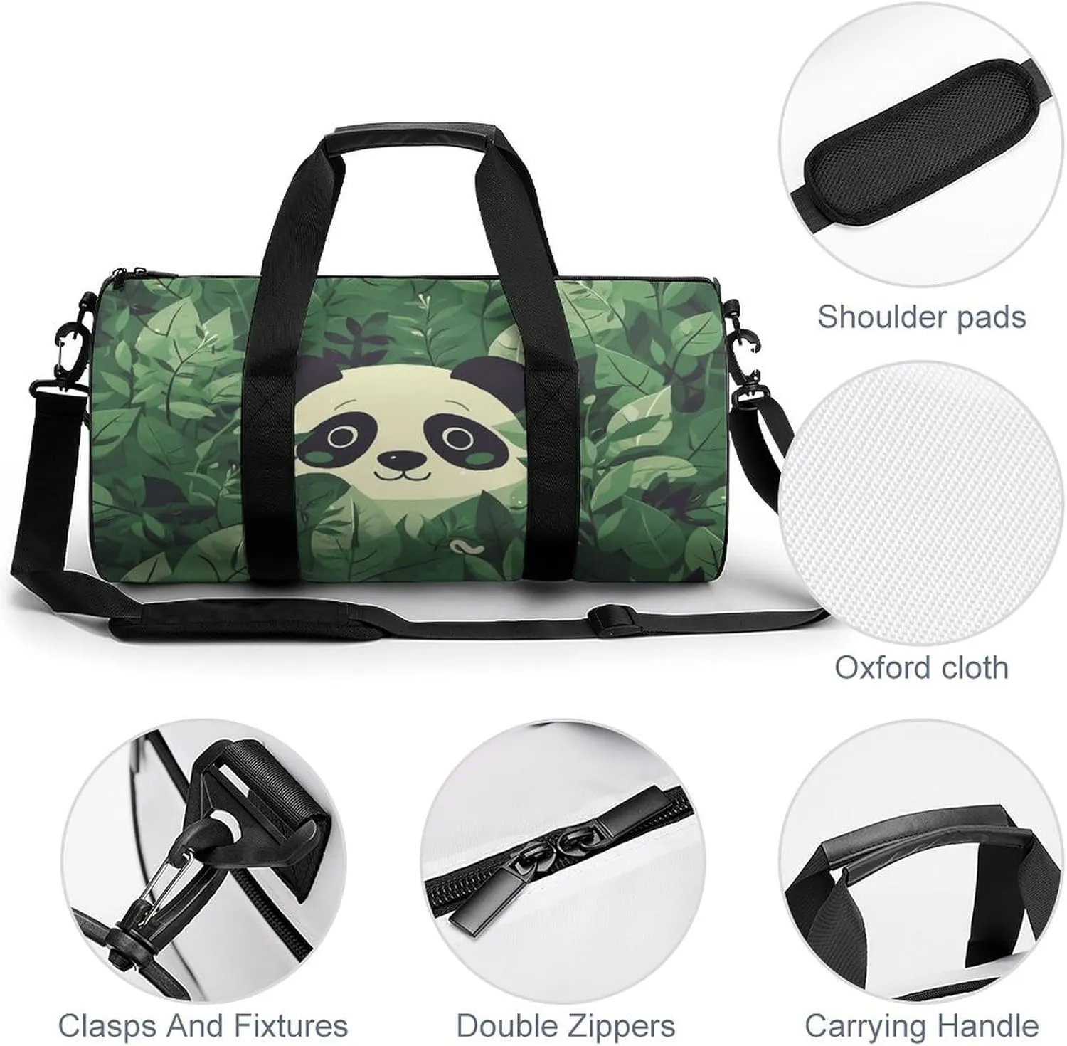 Gym Bags Small Green Leaves Panda Pattern Duffel Bag Overnight Bag with Shoe Compartment Carryon Bag for Men Women