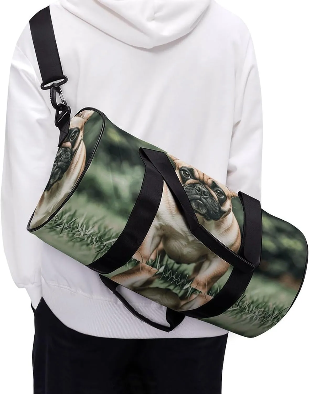 Gym Bags Small Long Ears French Bulldog Duffel Bag Overnight Bag with Shoe Compartment Carryon Bag for Men Women