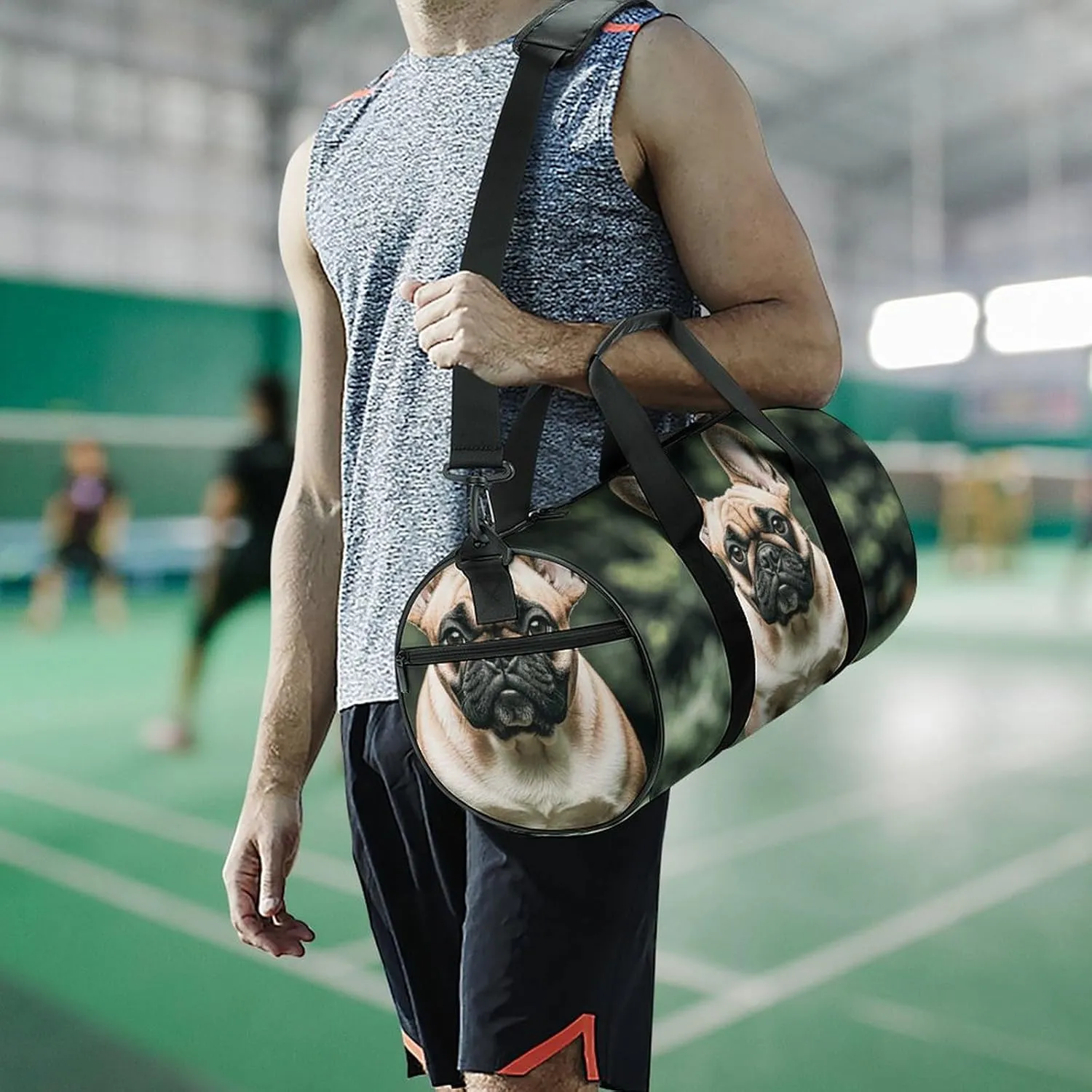 Gym Bags Small Long Ears French Bulldog Duffel Bag Overnight Bag with Shoe Compartment Carryon Bag for Men Women