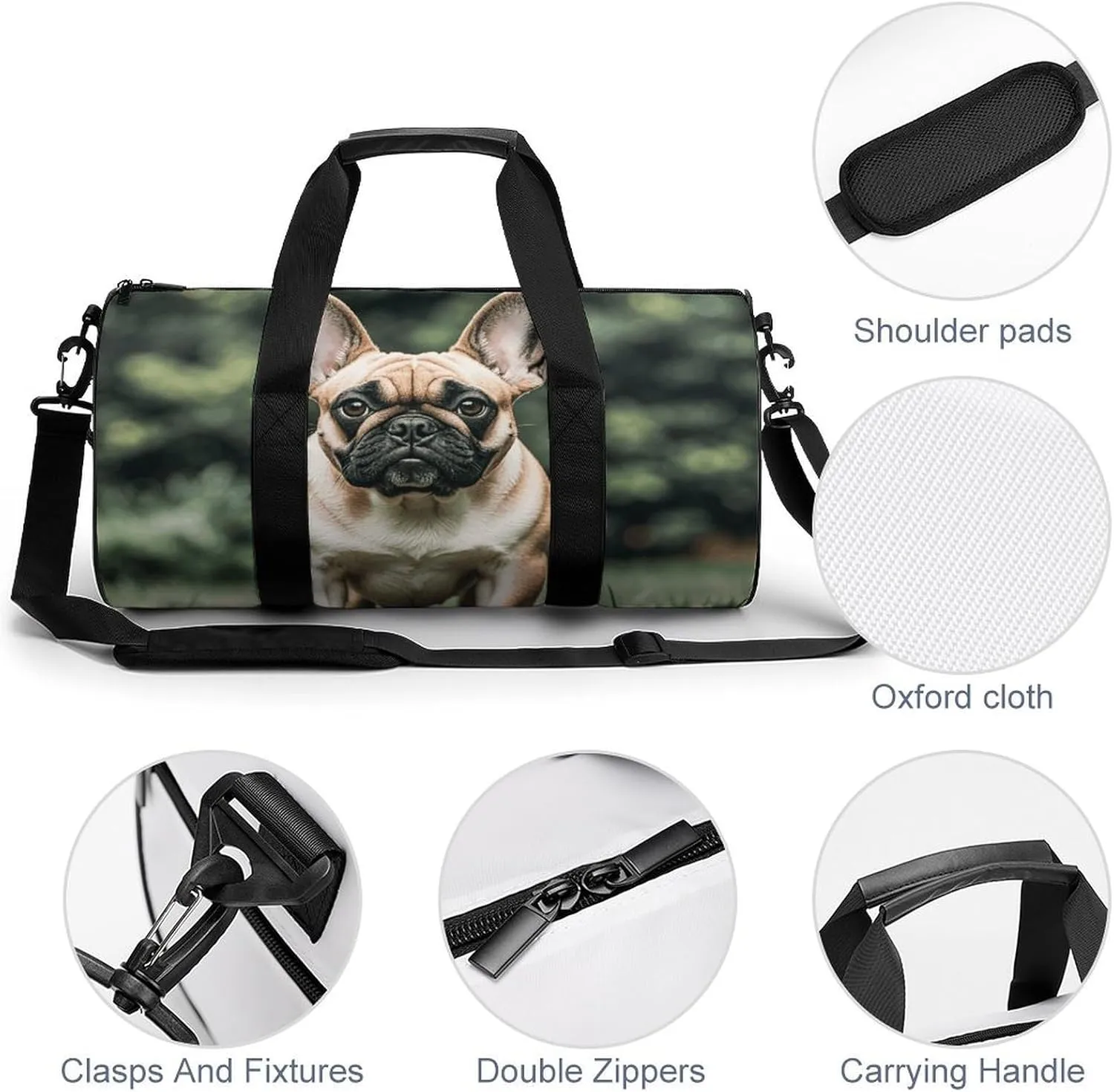 Gym Bags Small Long Ears French Bulldog Duffel Bag Overnight Bag with Shoe Compartment Carryon Bag for Men Women