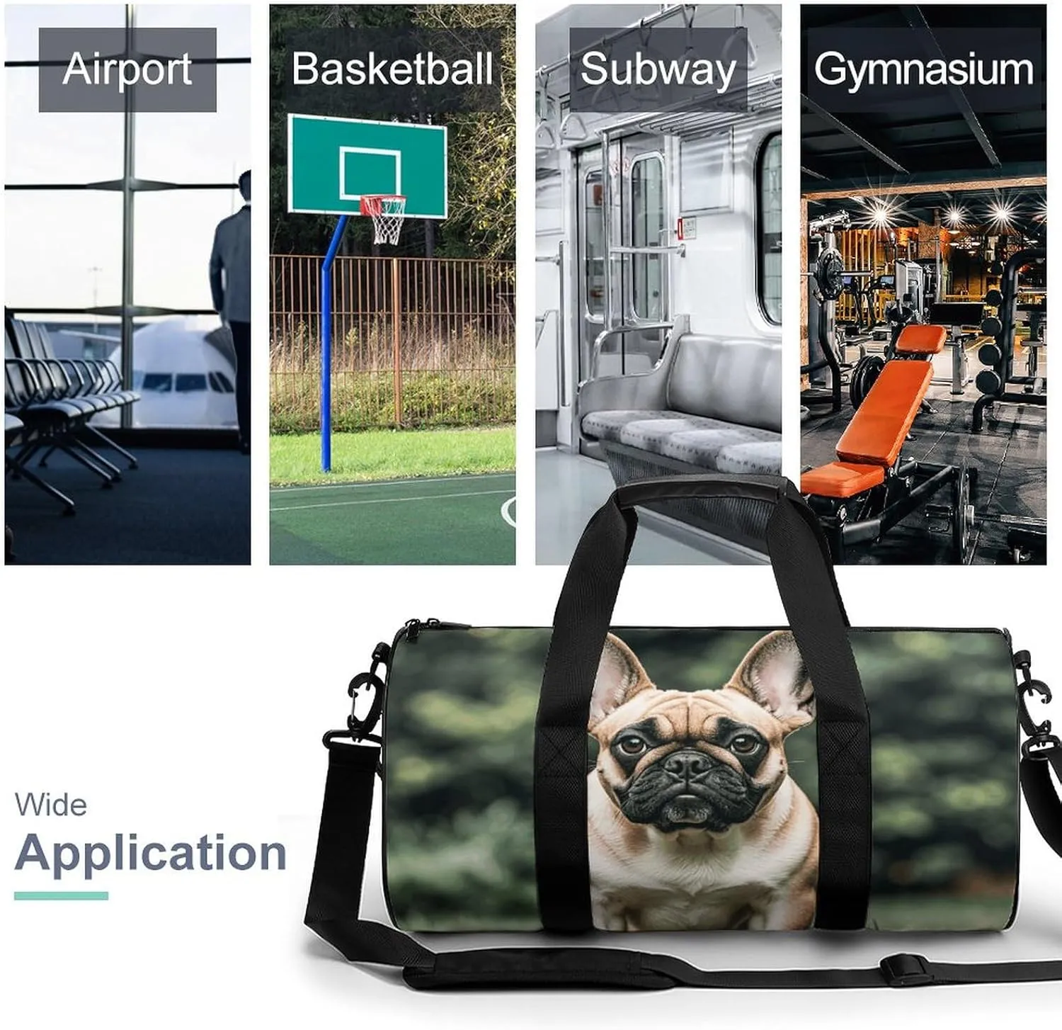 Gym Bags Small Long Ears French Bulldog Duffel Bag Overnight Bag with Shoe Compartment Carryon Bag for Men Women