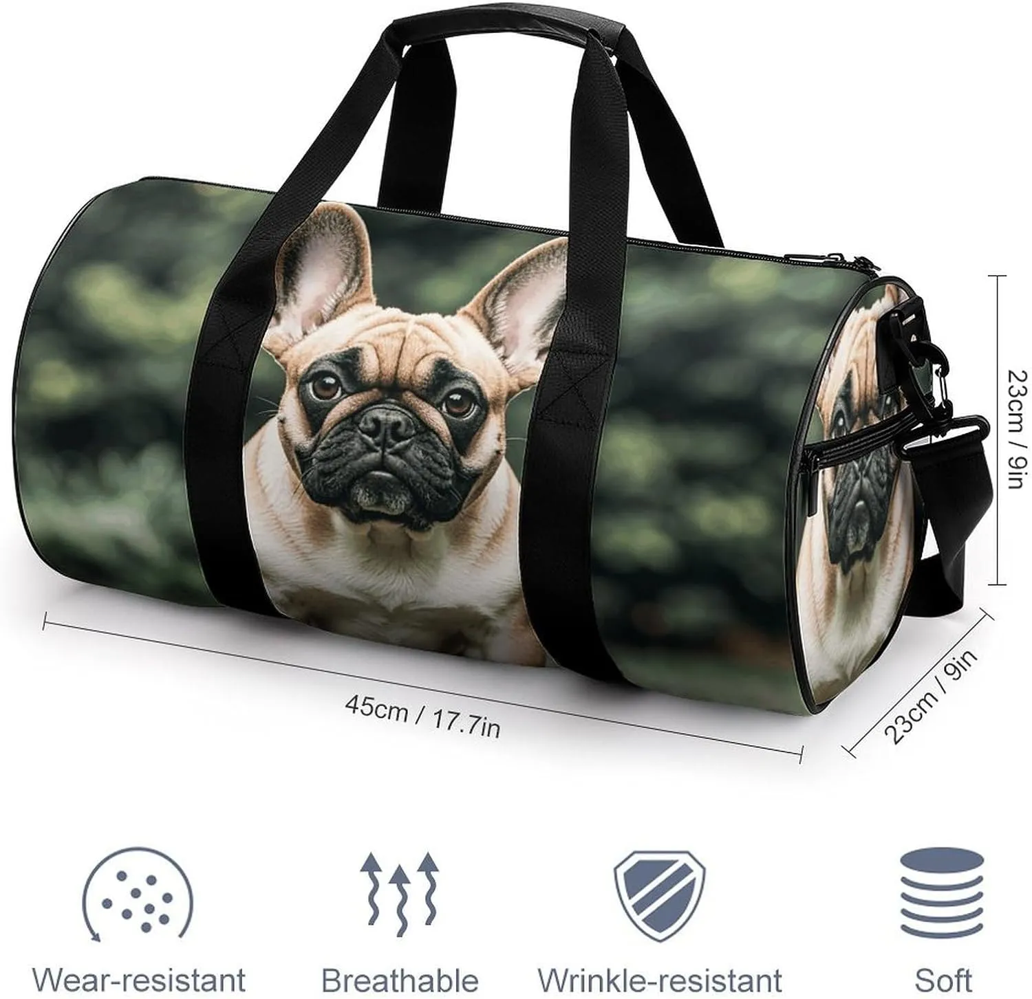 Gym Bags Small Long Ears French Bulldog Duffel Bag Overnight Bag with Shoe Compartment Carryon Bag for Men Women