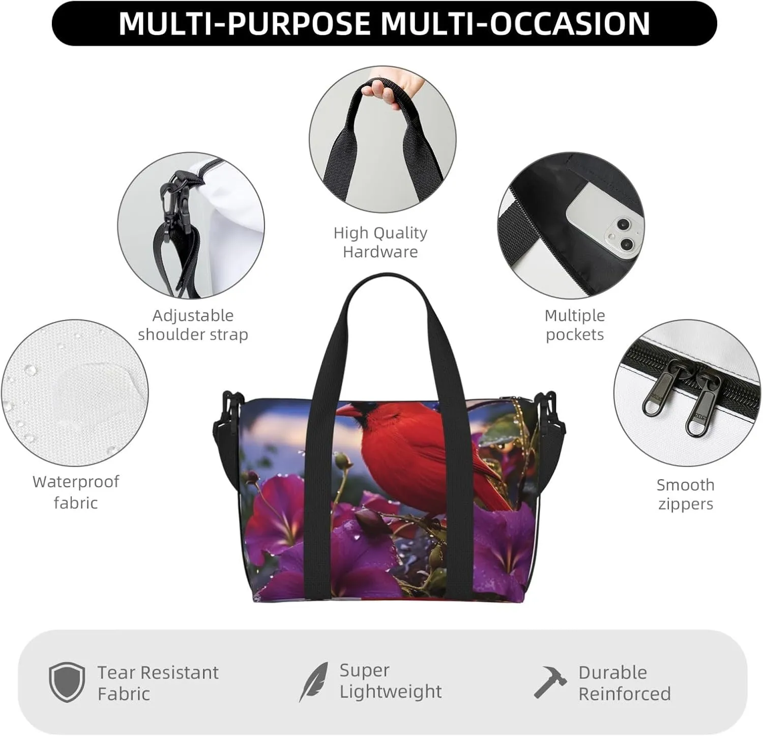 Gym Bags Small Purple Morning Glory Duffel Bag Overnight Bag with Shoe Compartment Carryon Bag for Men Women