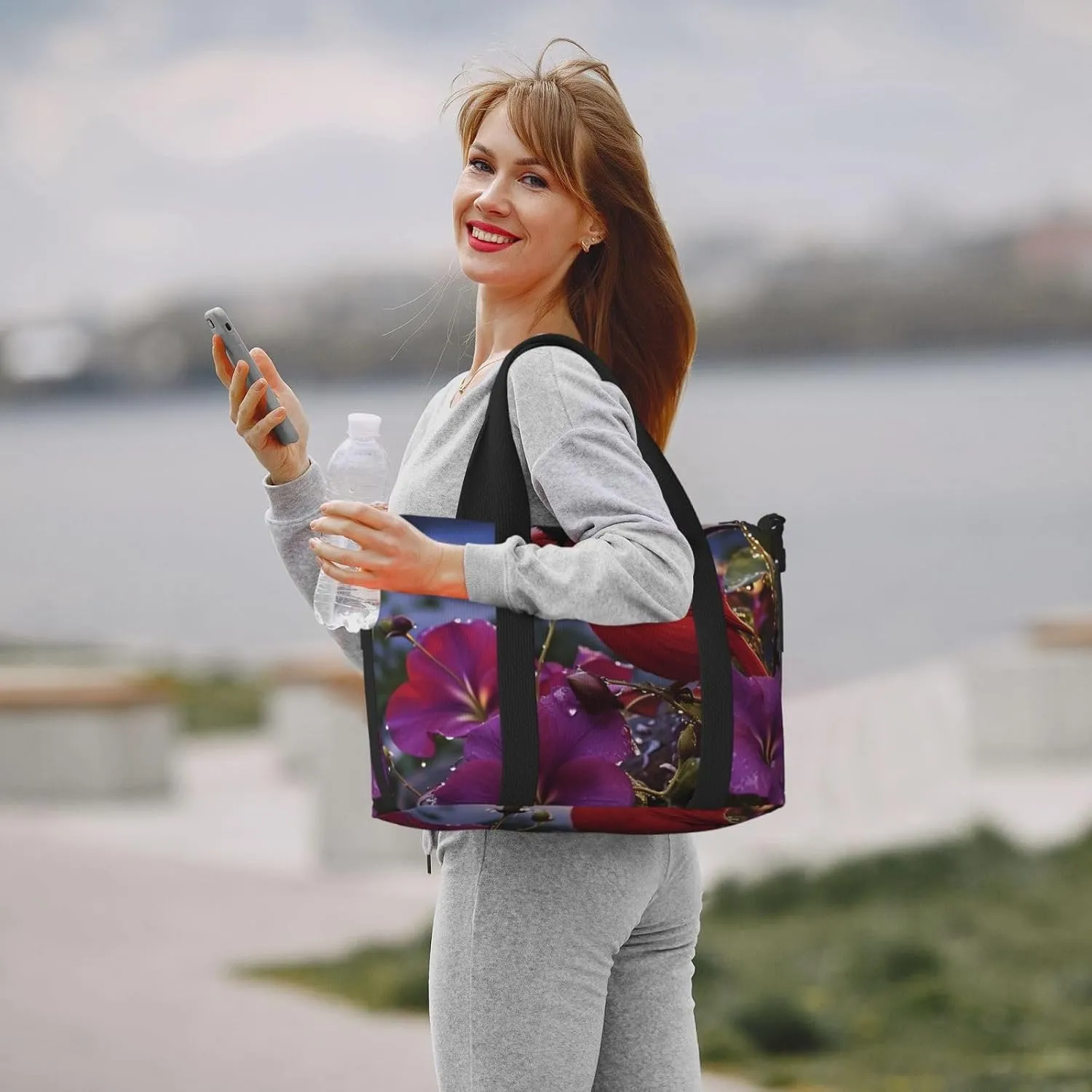 Gym Bags Small Purple Morning Glory Duffel Bag Overnight Bag with Shoe Compartment Carryon Bag for Men Women