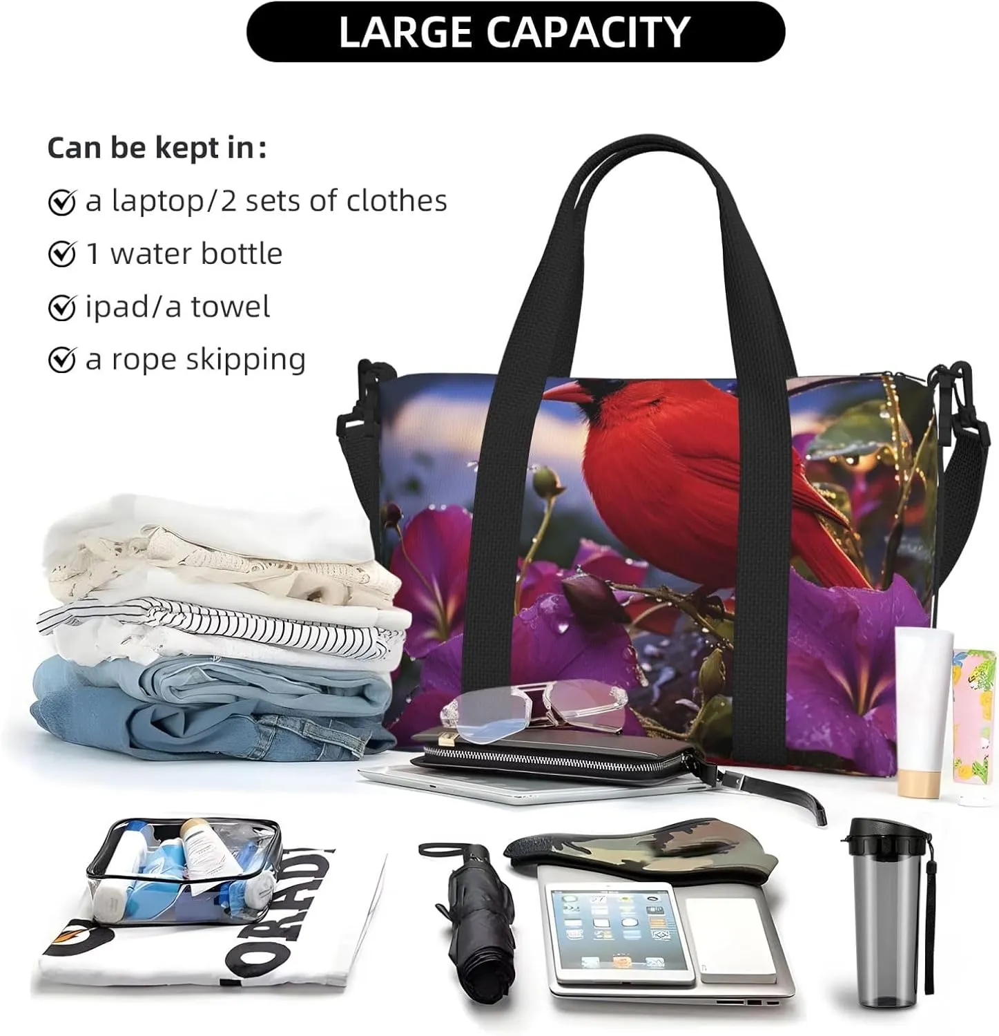 Gym Bags Small Purple Morning Glory Duffel Bag Overnight Bag with Shoe Compartment Carryon Bag for Men Women
