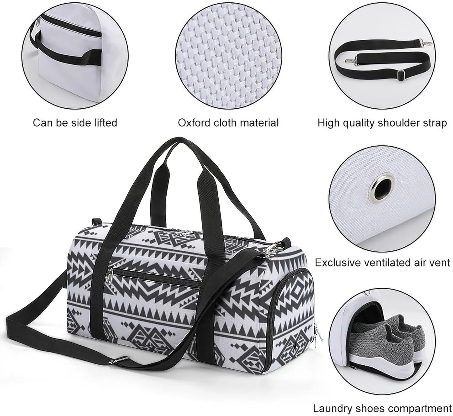 Gym Duffel Bag with Shoe Compartment Wet Pocket, American Aztec Texture Travel Bag for Men Women