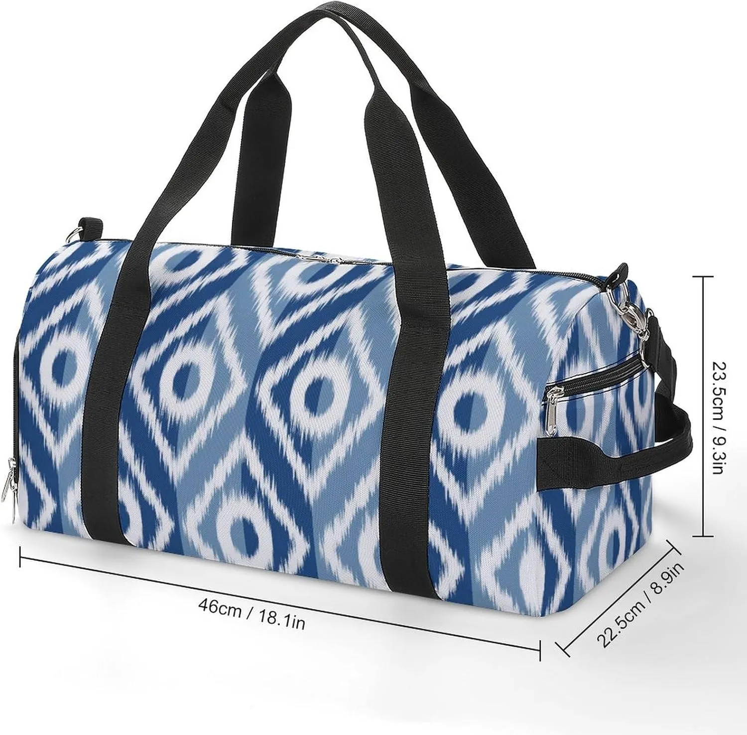 Gym Duffel Bag with Shoe Compartment Wet Pocket, Ethnic Ikat Geometric Travel Bag for Men Women