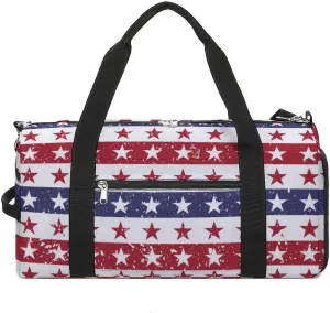 Gym Duffel Bag with Shoe Compartment Wet Pocket, Patriotic Usa Pattern Travel Bag for Men Women