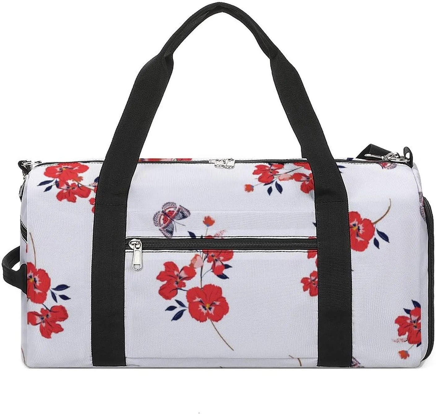 Gym Duffel Bag with Shoe Compartment Wet Pocket, Red Pansy Flowers Travel Bag for Men Women