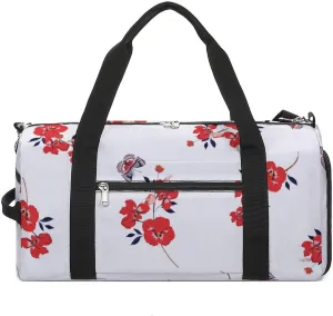 Gym Duffel Bag with Shoe Compartment Wet Pocket, Red Pansy Flowers Travel Bag for Men Women