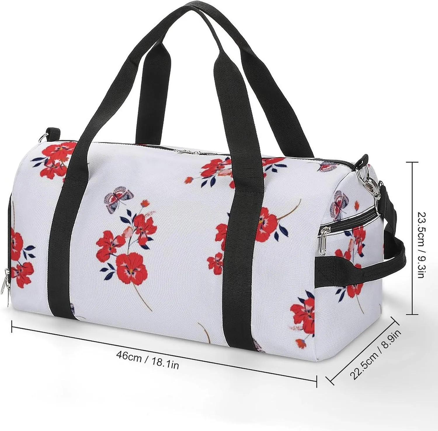 Gym Duffel Bag with Shoe Compartment Wet Pocket, Red Pansy Flowers Travel Bag for Men Women