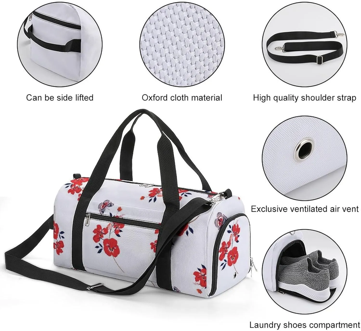Gym Duffel Bag with Shoe Compartment Wet Pocket, Red Pansy Flowers Travel Bag for Men Women