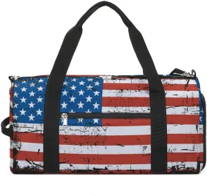 Gym Duffel Bag with Shoe Compartment Wet Pocket, Usa Grunge Flag Travel Bag for Men Women, style-4