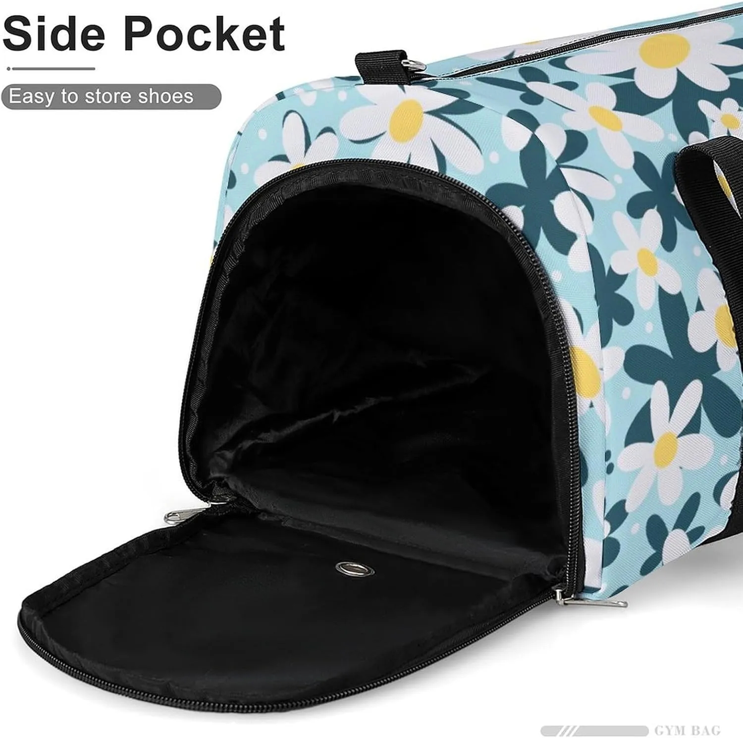 Gym Duffel Bag with Shoe Compartment Wet Pocket, White Daisies Blue Travel Bag for Men Women