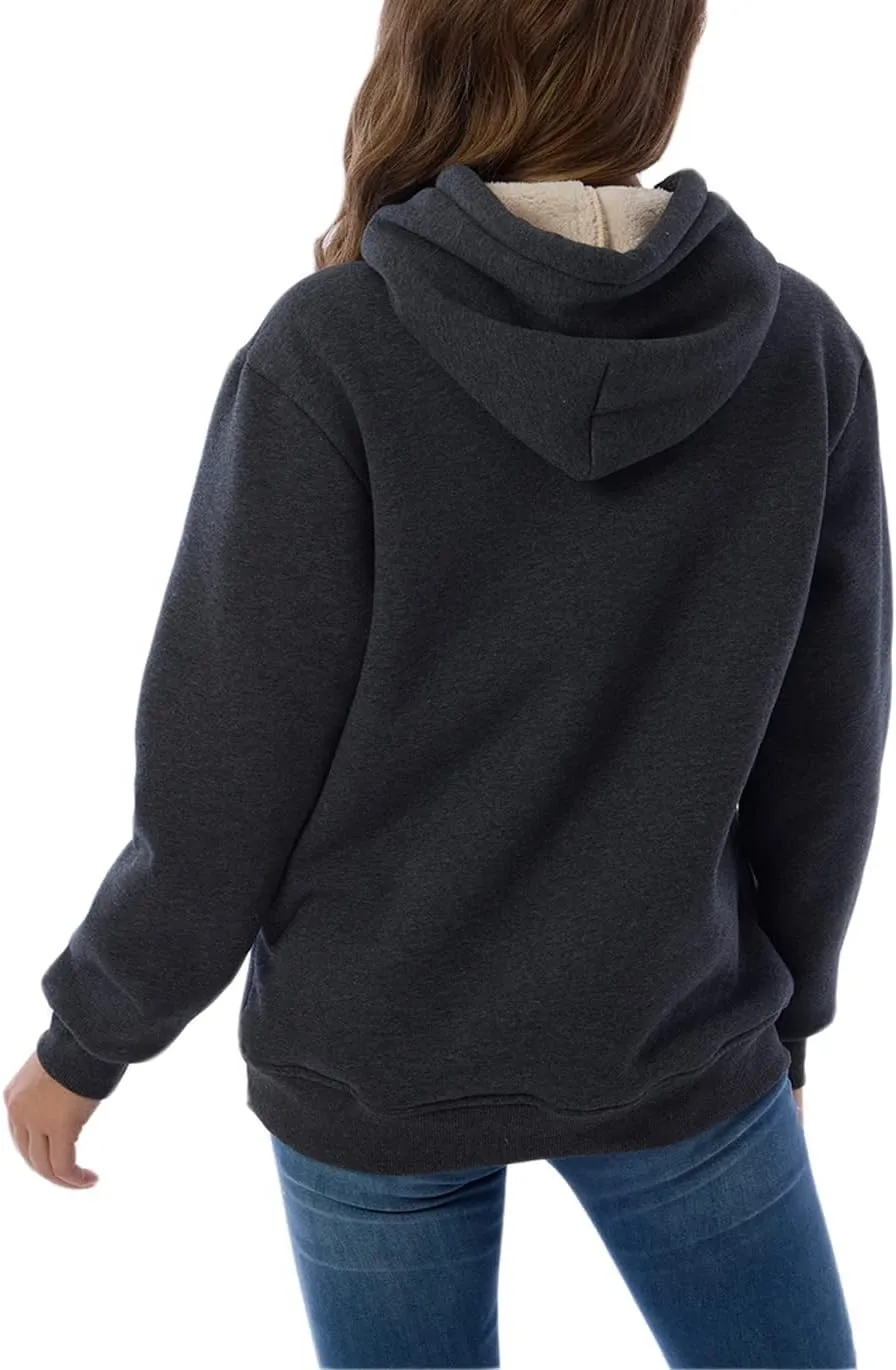 Haellun Womens Casual Winter Warm Fleece Sherpa Lined Pullover Hooded Sweatshirt