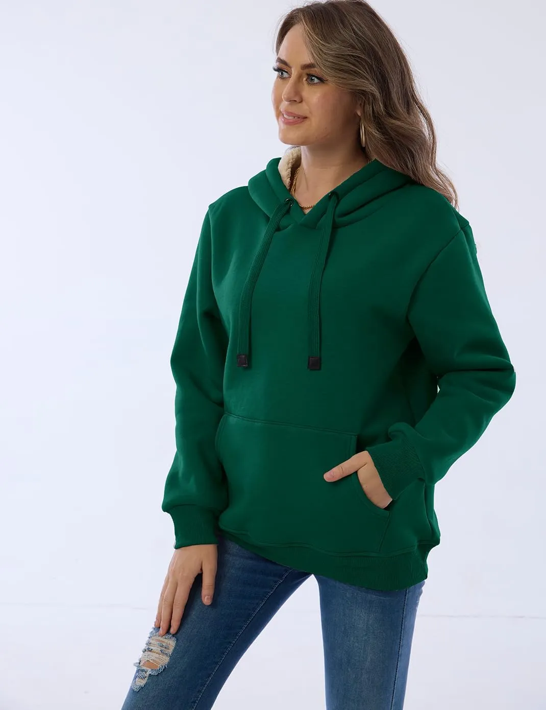 Haellun Womens Casual Winter Warm Fleece Sherpa Lined Pullover Hooded Sweatshirt