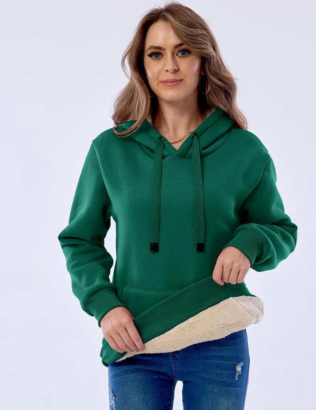 Haellun Womens Casual Winter Warm Fleece Sherpa Lined Pullover Hooded Sweatshirt