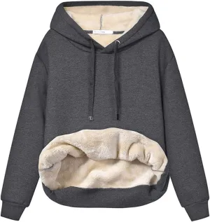 Haellun Womens Casual Winter Warm Fleece Sherpa Lined Pullover Hooded Sweatshirt