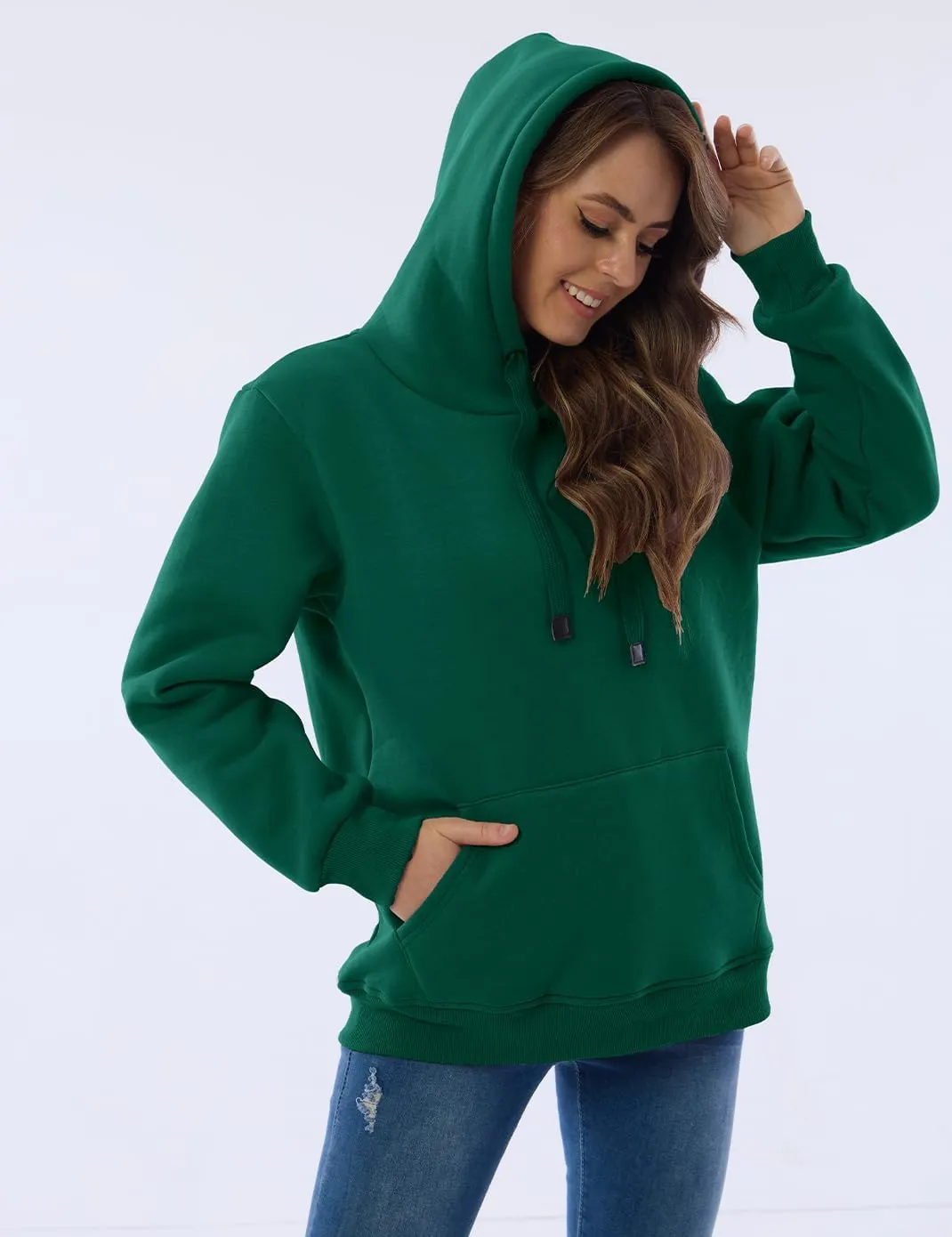 Haellun Womens Casual Winter Warm Fleece Sherpa Lined Pullover Hooded Sweatshirt