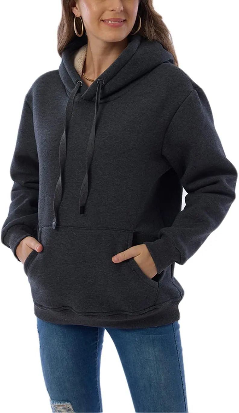 Haellun Womens Casual Winter Warm Fleece Sherpa Lined Pullover Hooded Sweatshirt