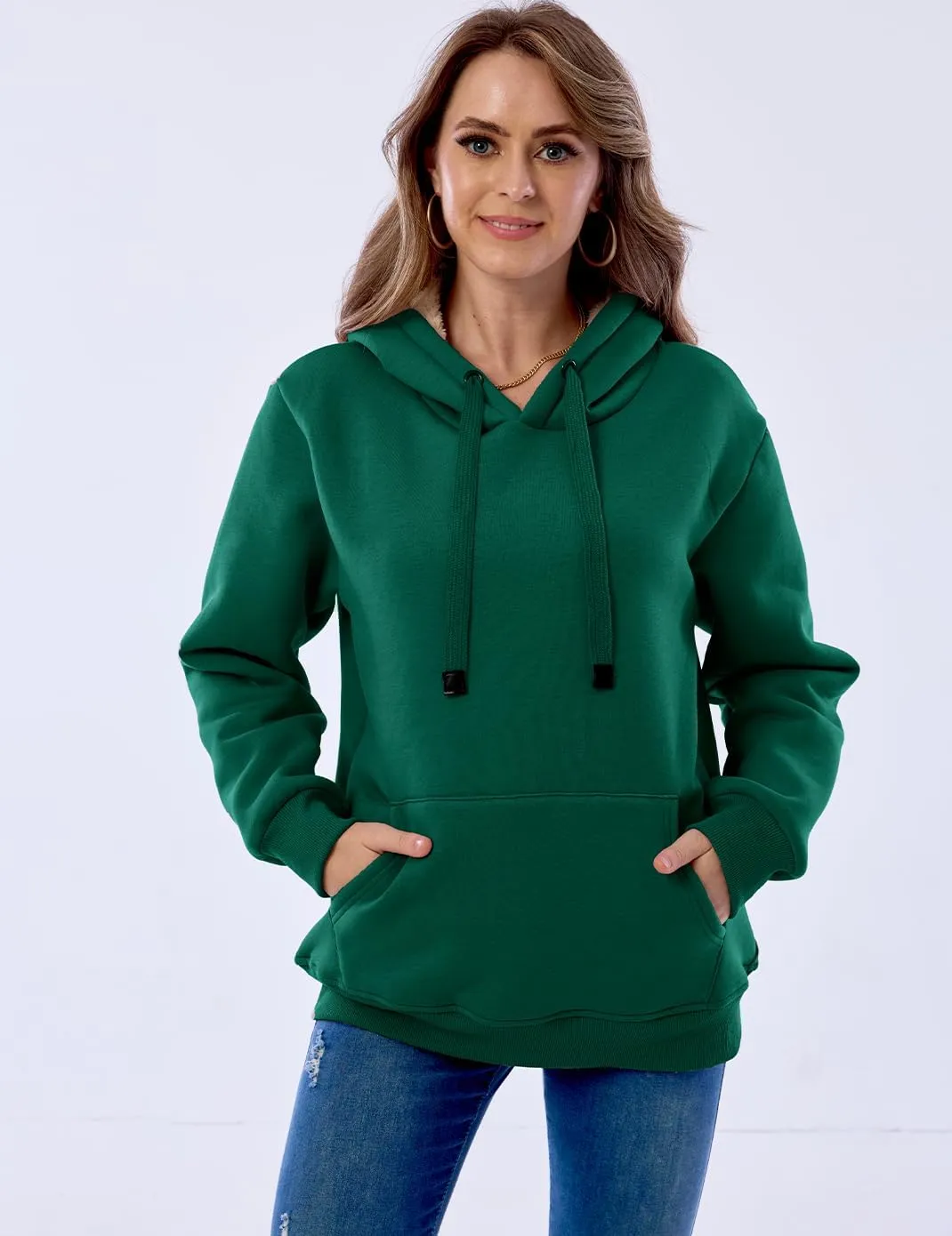 Haellun Womens Casual Winter Warm Fleece Sherpa Lined Pullover Hooded Sweatshirt