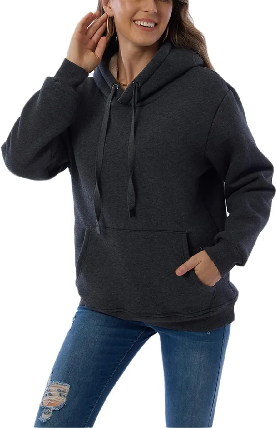 Haellun Womens Casual Winter Warm Fleece Sherpa Lined Pullover Hooded Sweatshirt