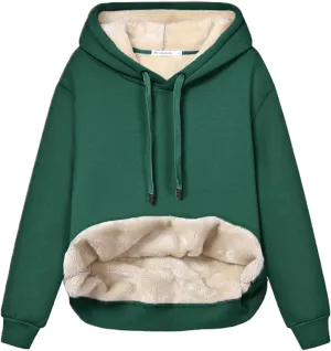 Haellun Womens Casual Winter Warm Fleece Sherpa Lined Pullover Hooded Sweatshirt