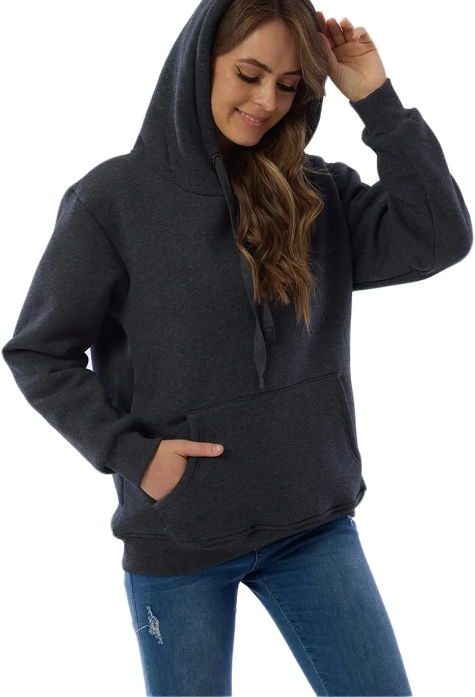 Haellun Womens Casual Winter Warm Fleece Sherpa Lined Pullover Hooded Sweatshirt