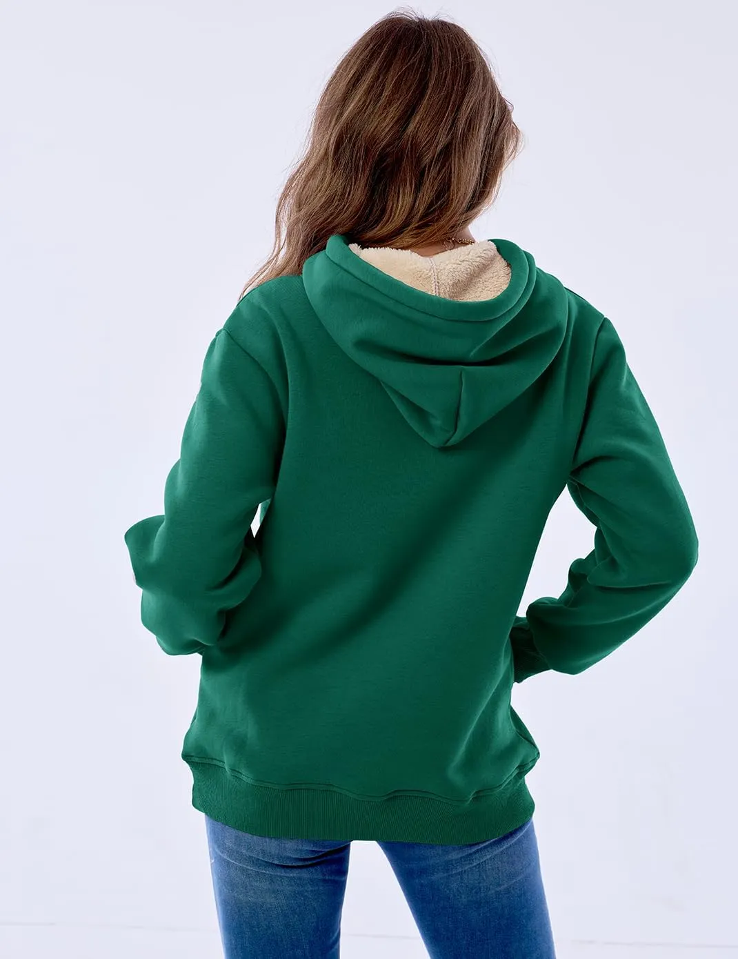 Haellun Womens Casual Winter Warm Fleece Sherpa Lined Pullover Hooded Sweatshirt