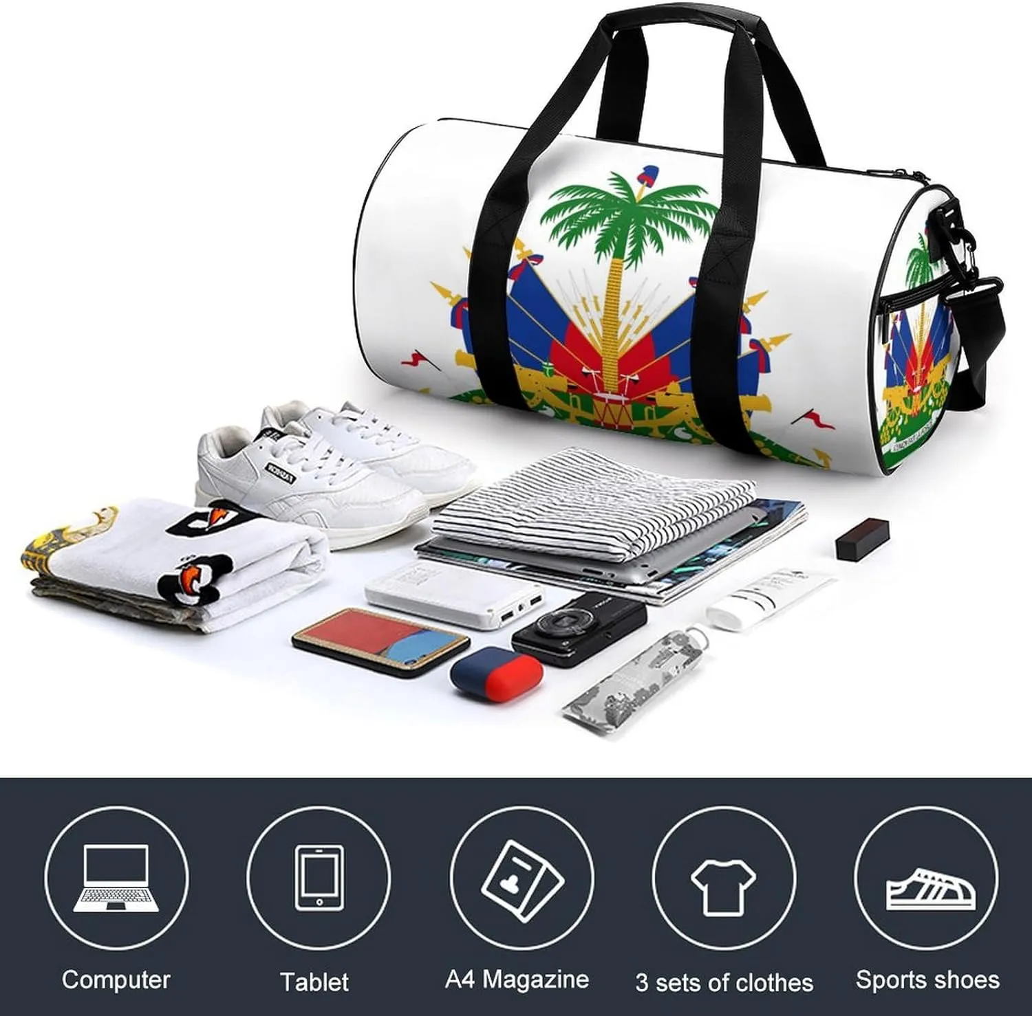 Haiti-Flag Waterproof Gym Duffel for Men Women Sports Travel Tote Bag