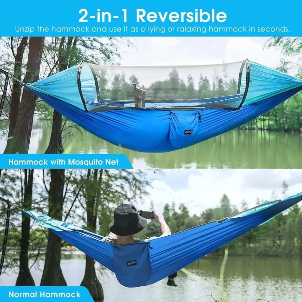 Hammocks Automatic Quick-Opening Portable Mosquito Net Nylon Hammock Nylon Cloth Strut Outdoor Anti-Mosquito Hammock Camping Hammocks(Green)