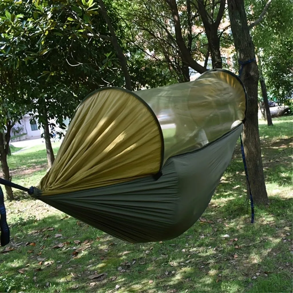Hammocks Automatic Quick-Opening Portable Mosquito Net Nylon Hammock Nylon Cloth Strut Outdoor Anti-Mosquito Hammock Camping Hammocks(Green)