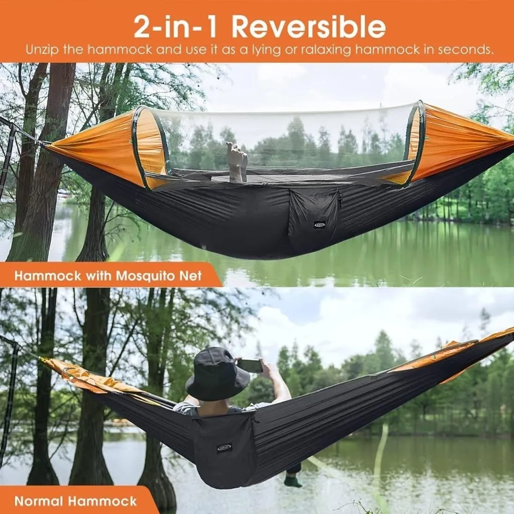 Hammocks Automatic Quick-Opening Portable Mosquito Net Nylon Hammock Nylon Cloth Strut Outdoor Anti-Mosquito Hammock Camping Hammocks(Green)
