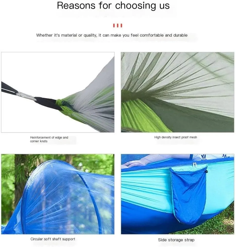 Hammocks Automatic Quick-Opening Portable Mosquito Net Nylon Hammock Nylon Cloth Strut Outdoor Anti-Mosquito Hammock Camping Hammocks(Green)