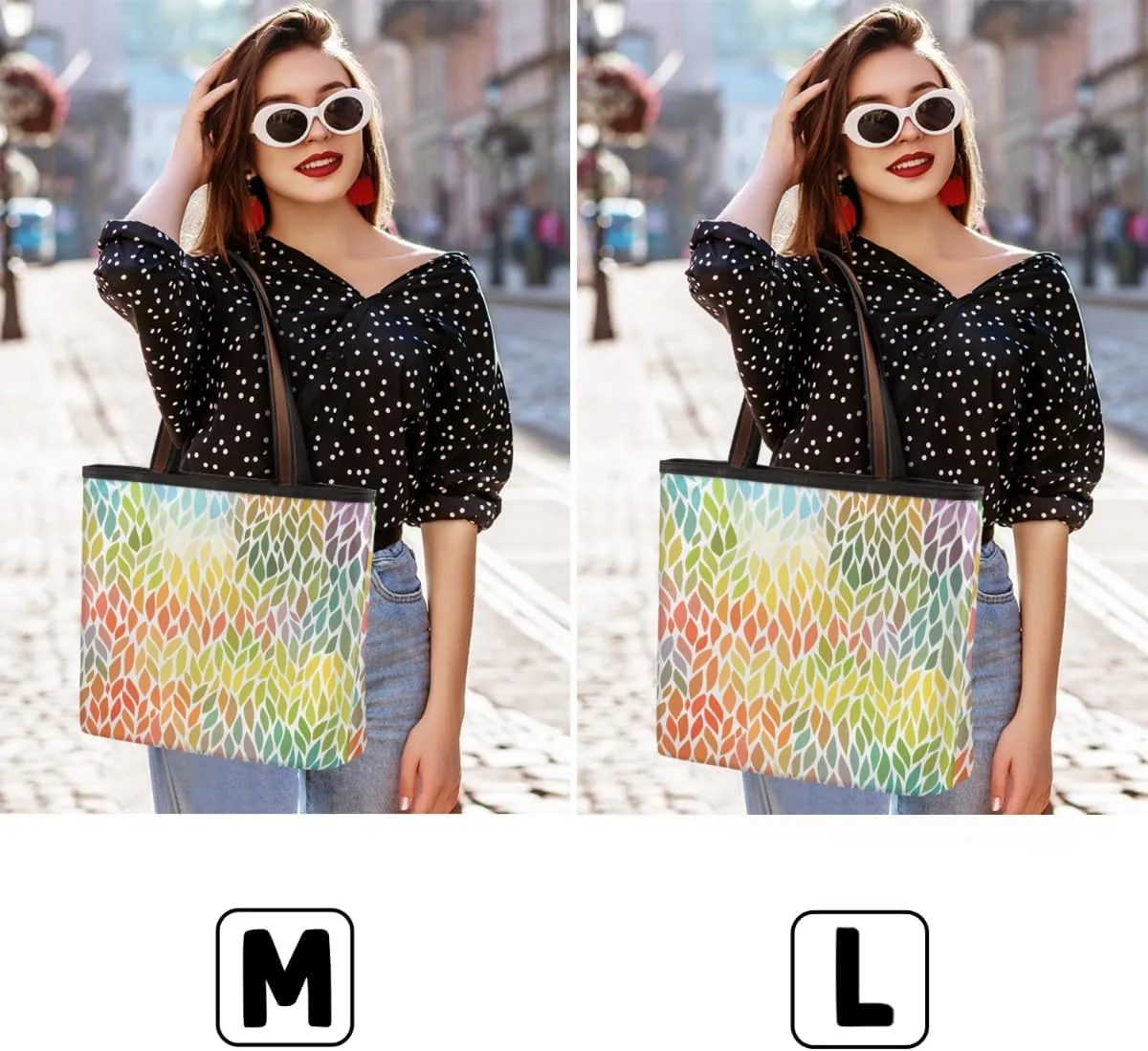 Hand-drawn Leaf Colorful Tote Bag Tote Purse for Women with Zipper Womens Handbags for Work Travel
