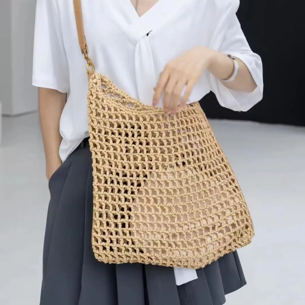 Handbag 2024 New Versatile One-Shoulder Seaside Vacation Beach Bag Woven Straw Commuter Tote Bag Straw Bags(K)
