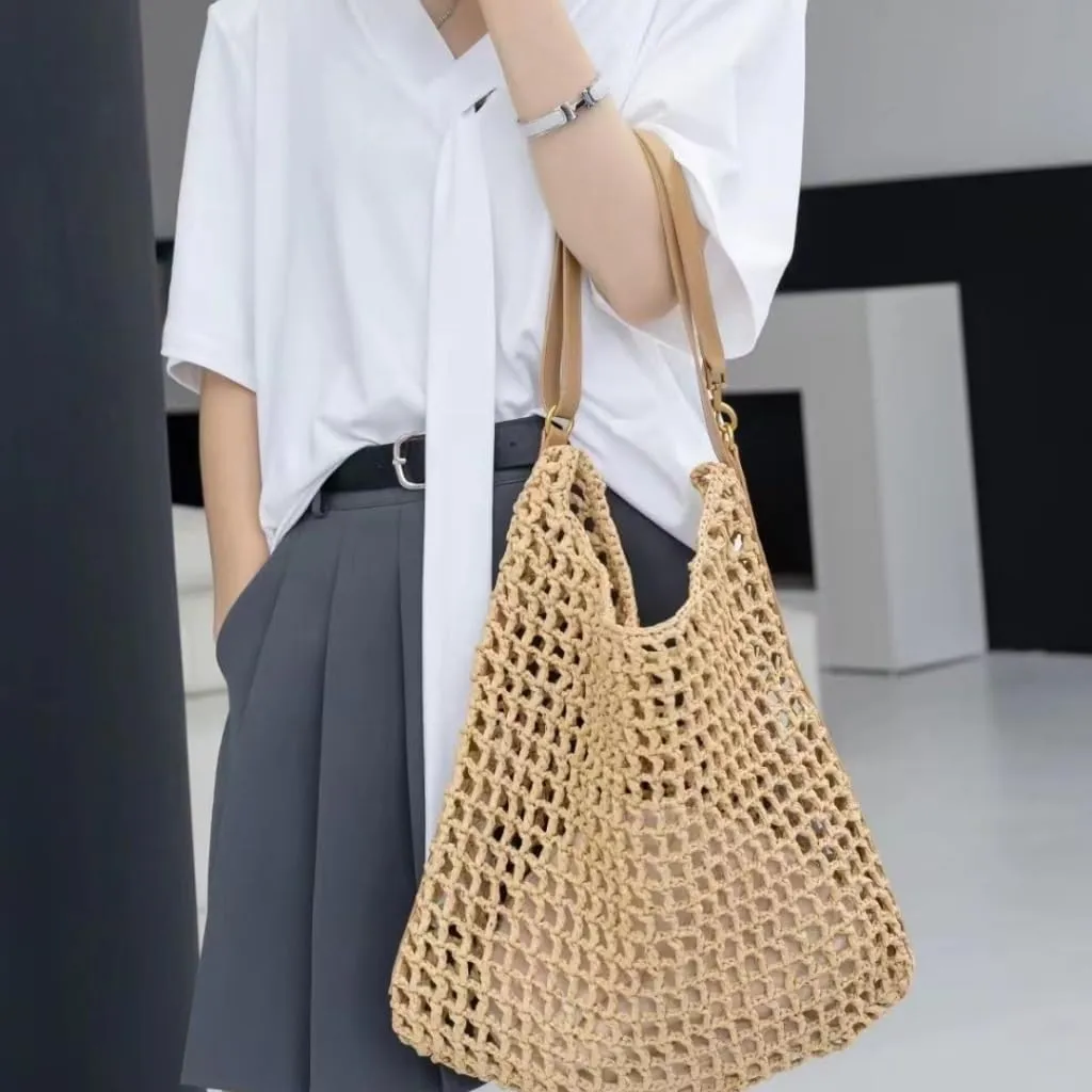 Handbag 2024 New Versatile One-Shoulder Seaside Vacation Beach Bag Woven Straw Commuter Tote Bag Straw Bags(K)