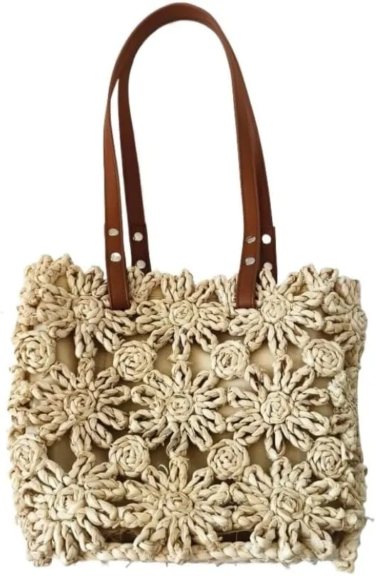 Handbag New Hand-woven Straw Bag Hollow Bucket Bag Corn Husk Braid Sewn Handbag In Stock Straw Bags