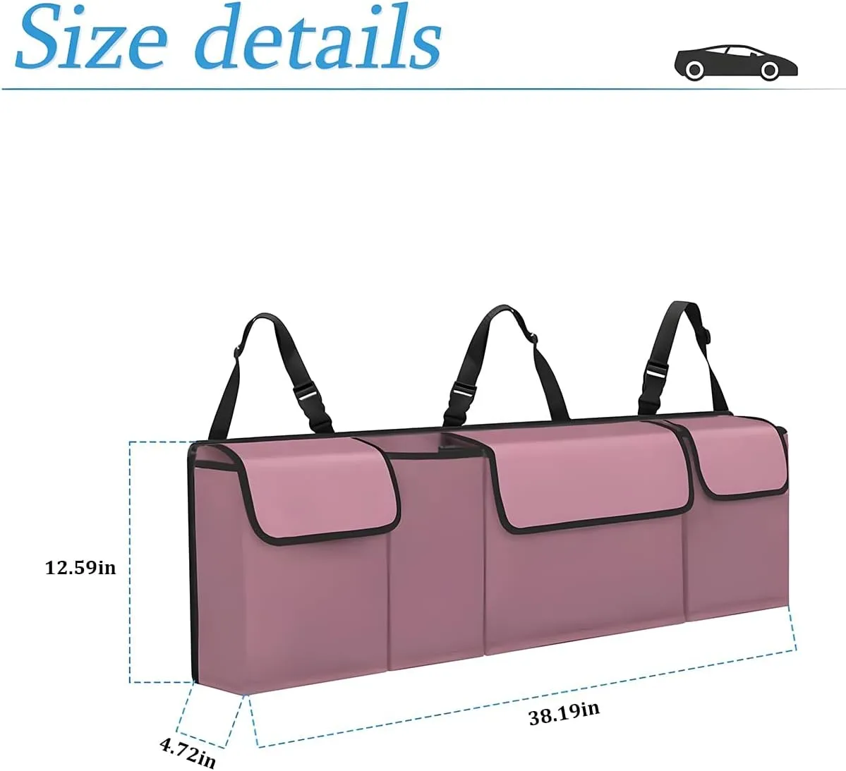 Hanemia Car Trunk Organizer, Backseat Hanging Storage with 4 Large Pockets, Collapsible Cargo Bag with Adjustable Straps Frees Trunk Floor, Sturdy Space Saving Expert for SUV, Truck, Van (Pink)