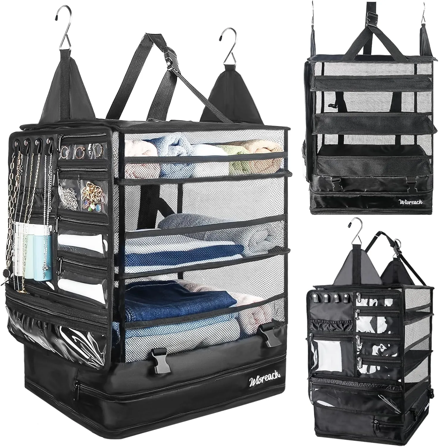 Hanging Suitcase Organizer & Travel Shelves, Packing Cubes for Travel, Suitcase Organizer for Carry-on Luggage, Easy Packing & Wrinkle-Free Clothes, Black (Fits Most Travel Bags)