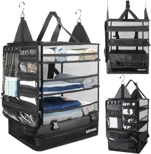 Hanging Suitcase Organizer & Travel Shelves, Packing Cubes for Travel, Suitcase Organizer for Carry-on Luggage, Easy Packing & Wrinkle-Free Clothes, Black (Fits Most Travel Bags)
