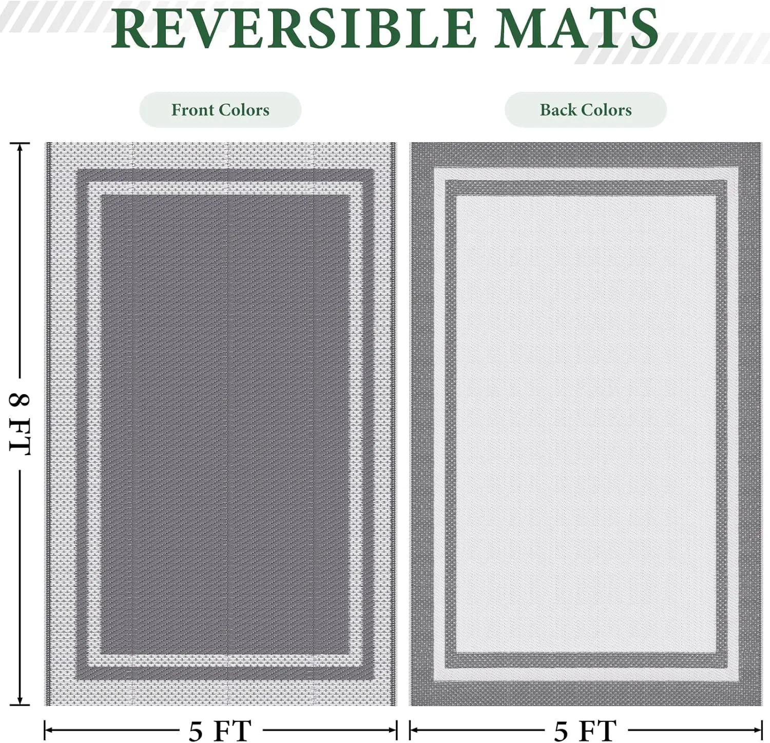 HappyTrends Outdoor Rug Reversible Portable Plastic Straw Camping Rugs for Outside RV,Large Waterproof Outdoor Area Rugs for Patio,Deck,Porch,Balcony(5'x 8',White&Gray)