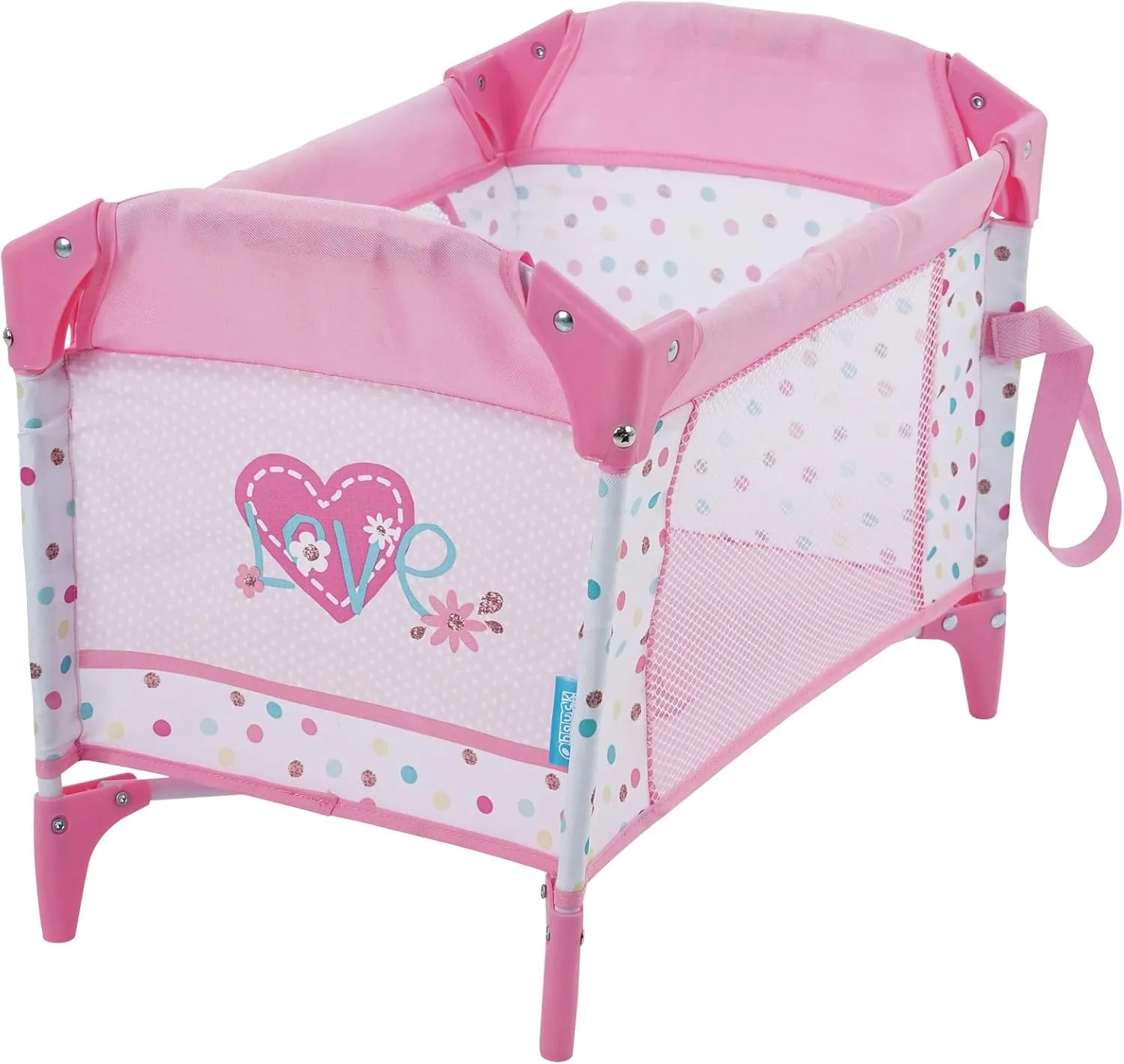 Hauck Love Heart Doll Pack and Play Yard, Folds for Easy Storage and Travel, Fits Dolls Up to 16 inches (D90723), Toy for Age 3 and Up, Care for Baby Doll Sleeping Role Play,Pink, Small