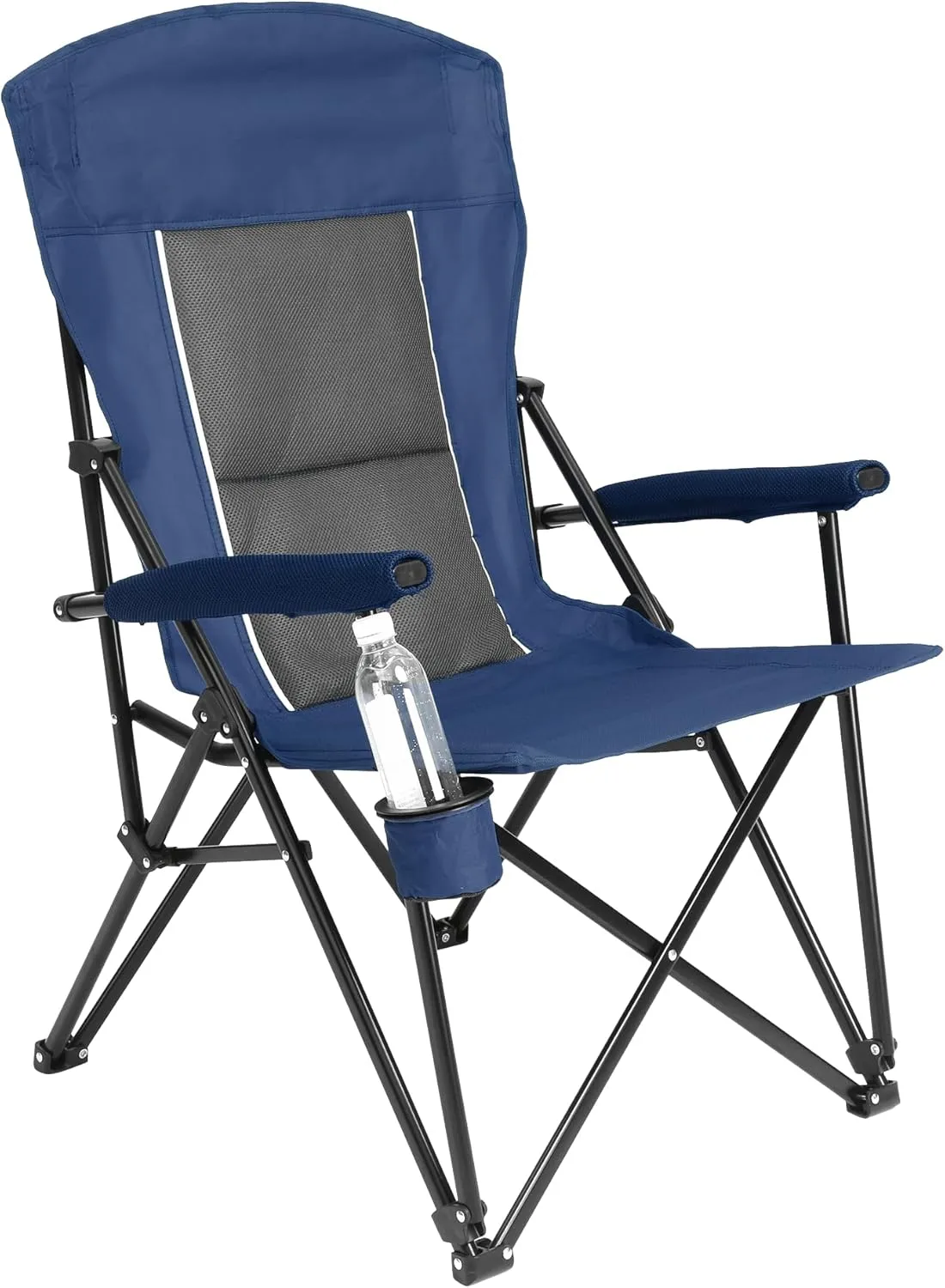 Heavy Duty Lawn Chair 250LBS Capacity - High Back Portable Folding Camping Chair with Cup Holder & Carry Bag for Outdoor, Beach, Fishing, Backyard, Picnic (Navy Blue)