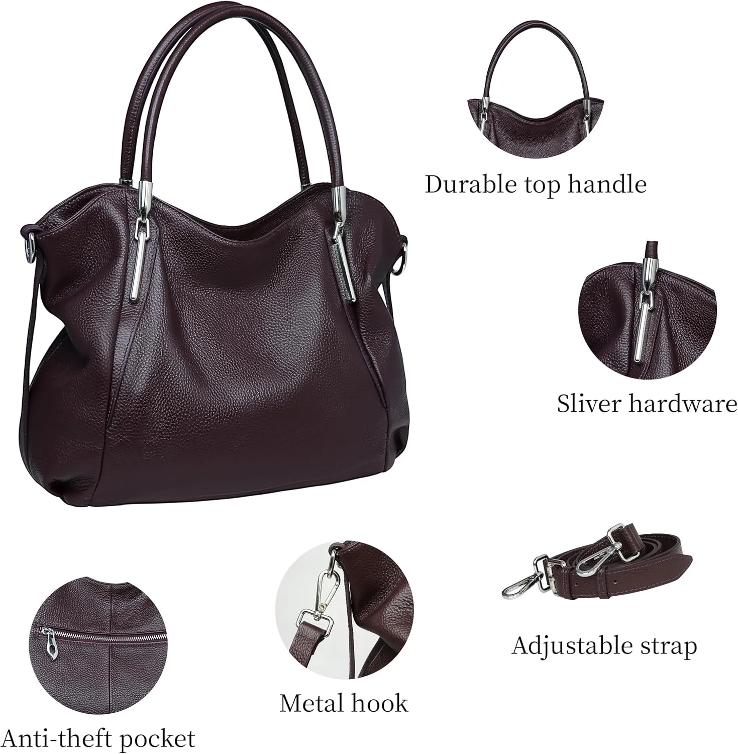 HESHE Genuine Leather Purses and Handbags for Women Shoulder Bags Tote Handbag Ladies Designer Hobo Satchel Crossbody Bag